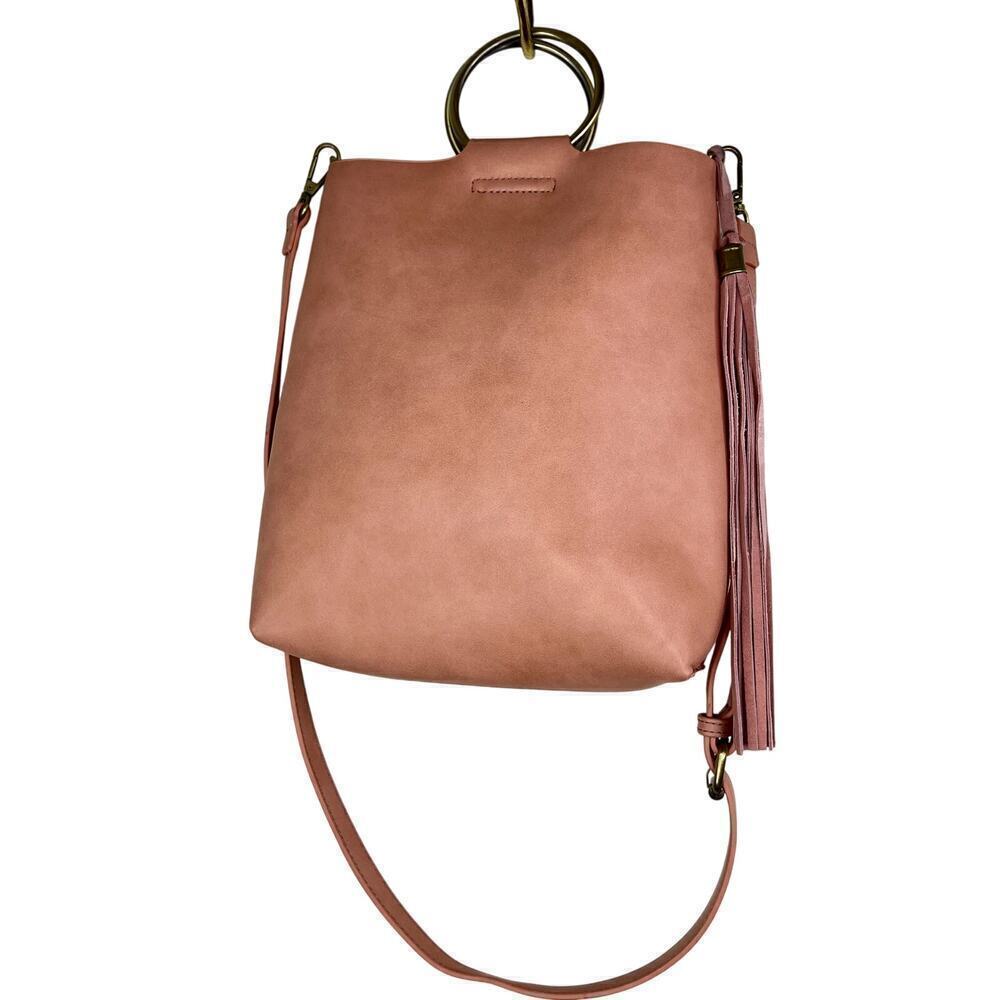 Anthropologie Pink Faux Leather Crossbody Purse Handbag Circle Handle Bag - Picture 8 of 8